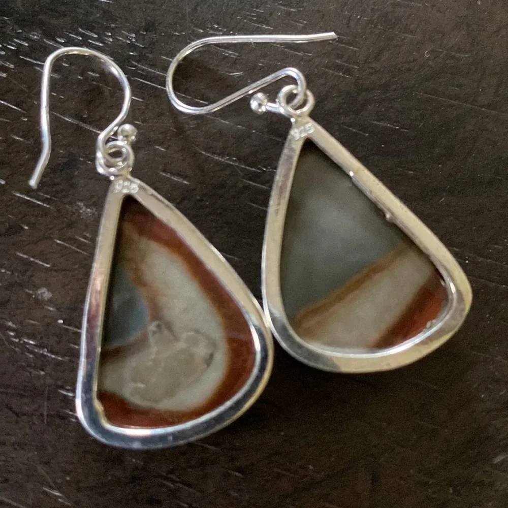 Imperial Jasper Sterling Silver Dangle pierced earrings - Picture 2 of 3